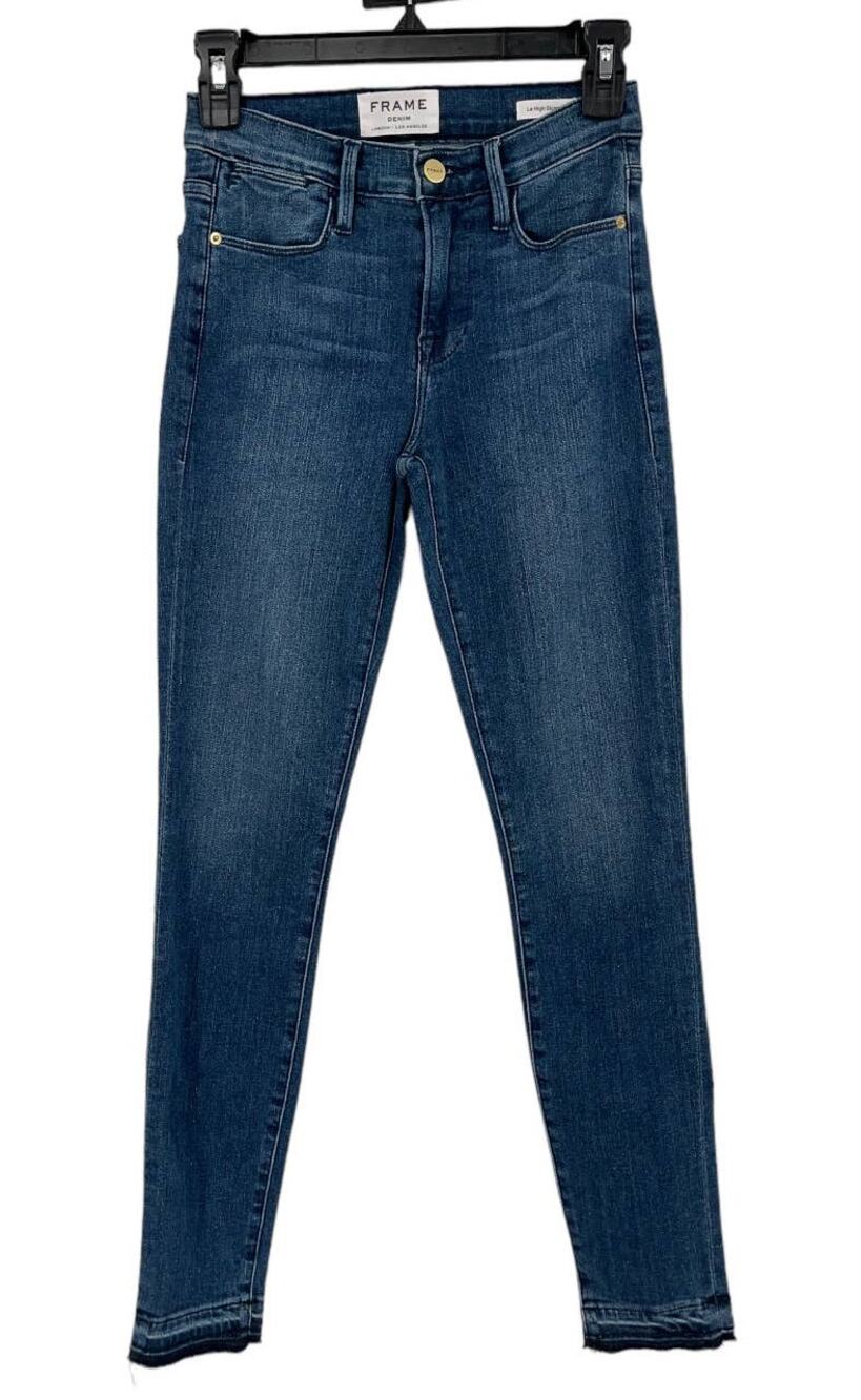 Frame denim jeans le high skinny crop raw hem blue size 23